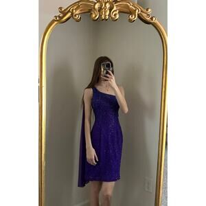 Vintage Alyce Purple Beaded Short One Strap Dress